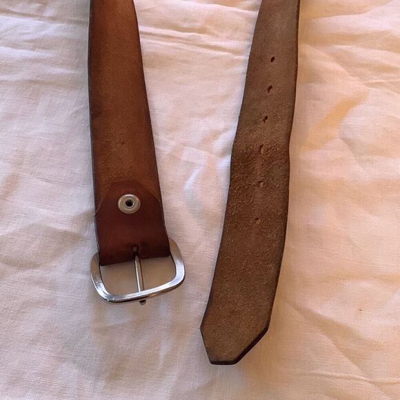 Vintage Hand Tooled Brown Leather Belt Size Large Full Grain Cowhide USA No Loop - Picture 8 of 13